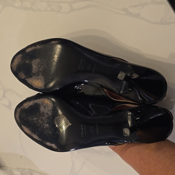 Prada Black Patent Leather Slingback Heels EUC Size 39.5 (US Size 9) (0718) - Picture 6 of 10